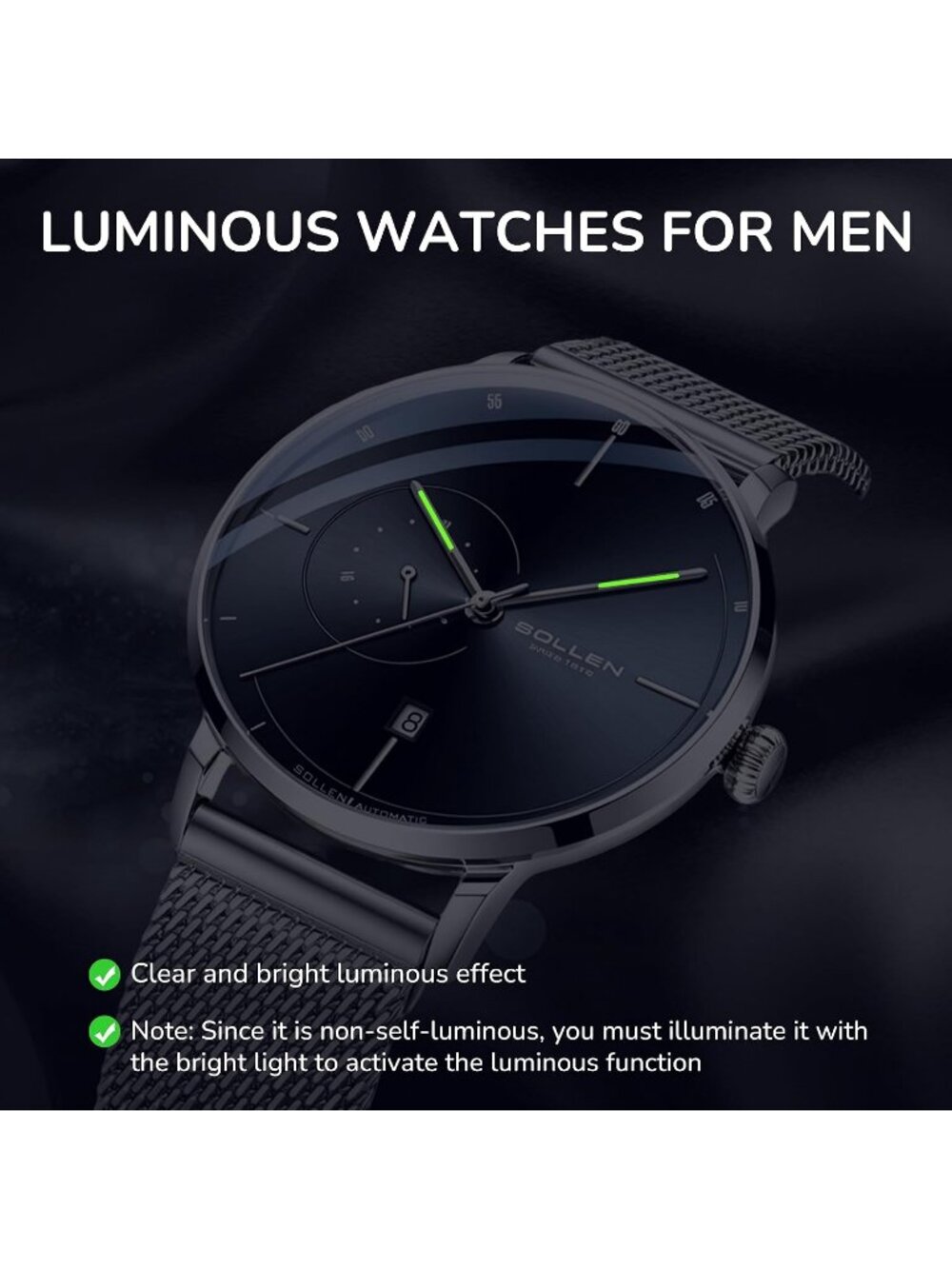 Men's Blue Luxury Minimalist Original Mechanical Movement Automatic Wrist Watch - Picture 6 of 6